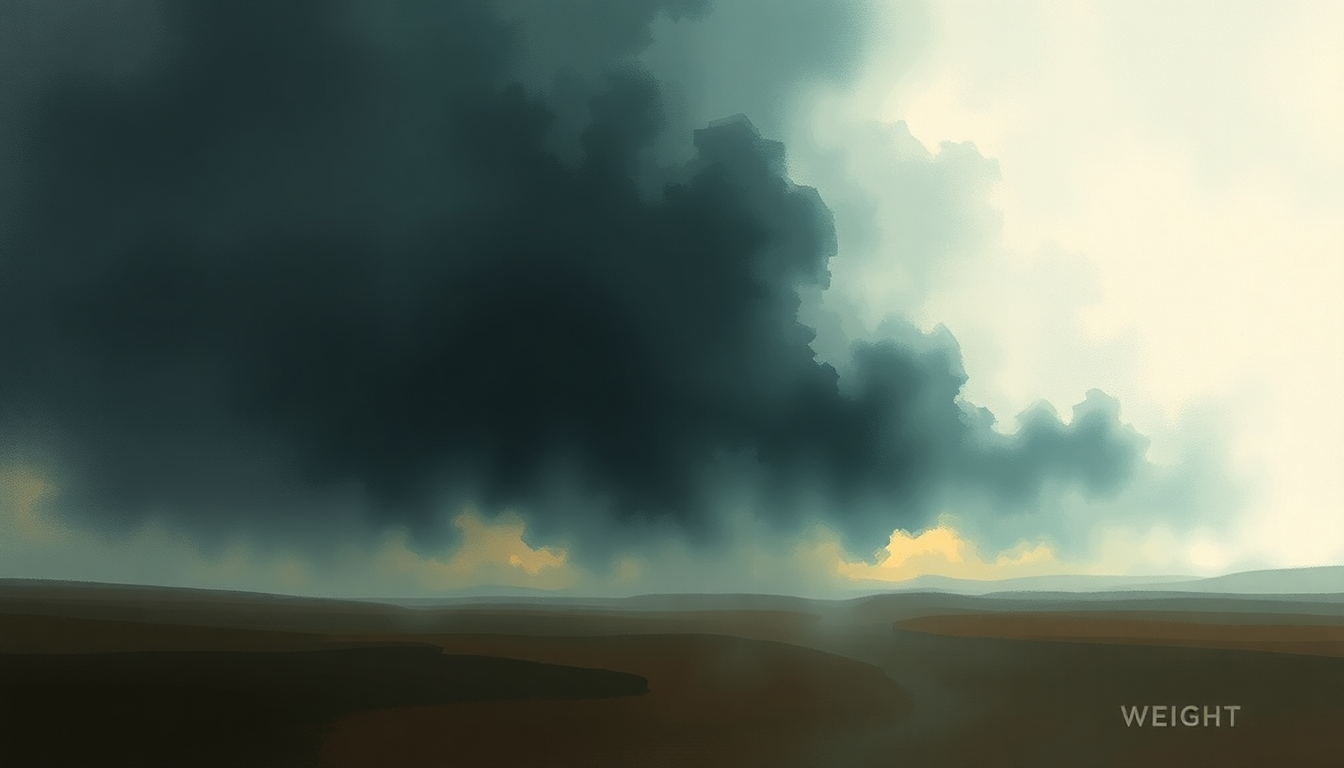 Fan-driven abstract illustration evoking the emotional arc of Weight by Isis