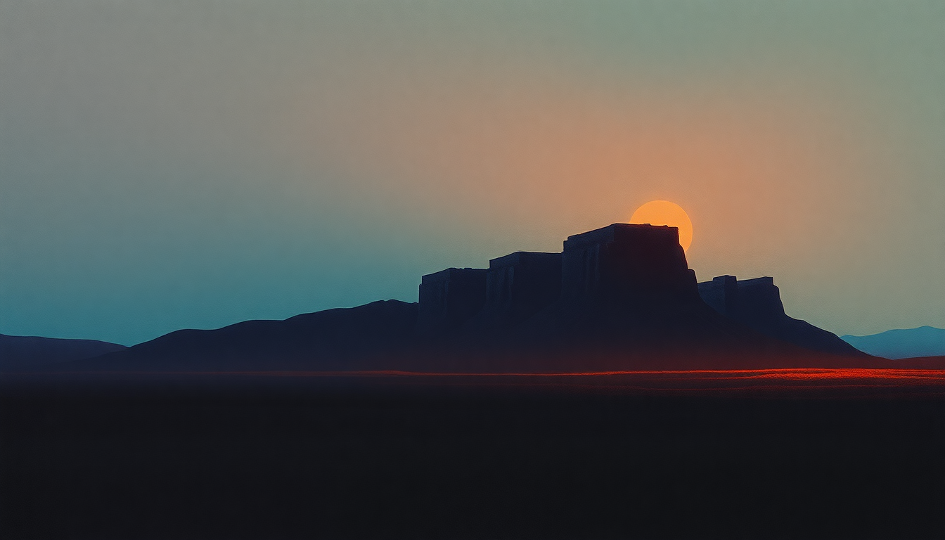 Fan-driven abstract illustration evoking the emotional arc of Western Promise by Ultravox