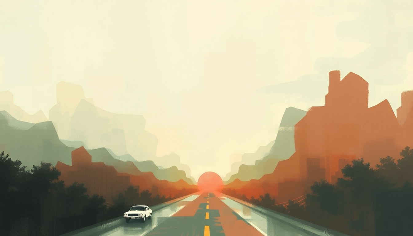 Fan-driven abstract illustration evoking the emotional arc of Whitehouse Road by Tyler Childers