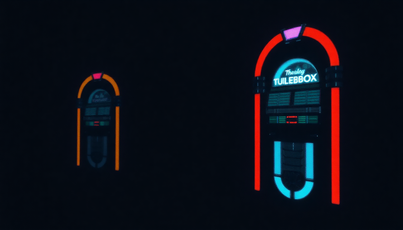 Fan-driven abstract illustration evoking the emotional arc of Wurlitzer Jukebox by Young Marble Giants